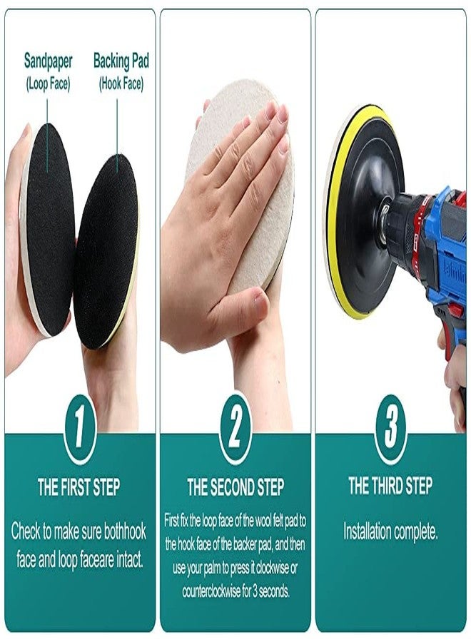 RABBIT ® Felt Polishing Pad, 5" (125mm) x 12mm Hook and Loop Compressed Woolen Wheel Buffing Pads for Automobile, Glass, Ceramic, Plastic-Fiber, Metal, Waxing. (Pack of 3). BACKING PAD NOT INCLUDED. - Image 4